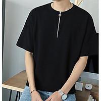 Men\'s Casual/Daily Simple Summer T-shirt, Solid Round Neck Short Sleeve Cotton Polyester Thin