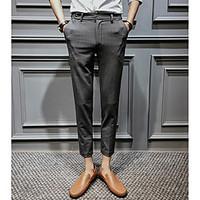 mens mid rise strenchy business pants simple slim pure color solid