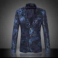 Men\'s Plus Size / Going out / Party/Cocktail Vintage / Street chic / Chinoiserie All Seasons Blazer, Animal Print V Neck Long Sleeve Blue