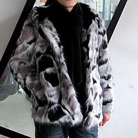 Men\'s Special Occasion / Plus Size / Casual/Daily Street chic / Punk Gothic / Tops Fur CoatSolid Shirt Collar Long Sleeve Winter BlackFuax