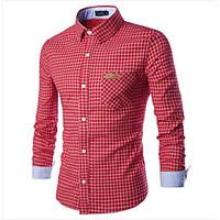 Men\'s Plaids Casual Shirt, Cotton Long Sleeve Blue / Green / Pink / Red