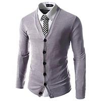 Men\'s Casual/Daily Simple Regular Cardigan, Solid V Neck Long Sleeve Cotton Fall Medium Micro-elastic