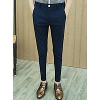 mens mid rise micro elastic suit pants simple straight solid