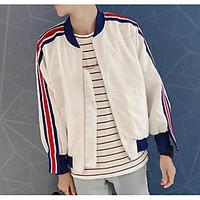 Men\'s Going out Casual/Daily Vintage Street chic Spring Summer Jacket, Color Block Stand Long Sleeve Short Others