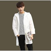 Men\'s Casual/Daily Vintage Spring Summer Trench Coat, Solid Hooded Long Sleeve Long Others