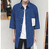 mens casualdaily simple summer denim jacket print shirt collar long sl ...