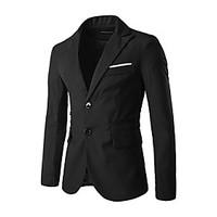 Men\'s Work Simple Fall Blazer, Solid Peaked Lapel Long Sleeve Regular Polyester