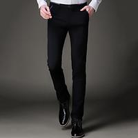 mens slim business trousers work simple solid mid rise zipper button e ...