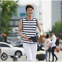 mens casualdaily simple tank top striped round neck sleeveless cotton