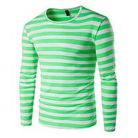 Men\'s Plus Size / School / Casual/Daily Stripes / Simple / Active Spring / Autumn T-shirt, Striped Round Neck Long SleeveBlue / Red /