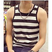 Men\'s Casual/Daily Simple Summer Tank Top, Striped Round Neck Sleeveless Cotton Opaque