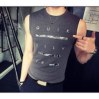 mens casualdaily simple tank top letter round neck sleeveless cotton