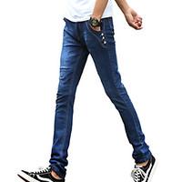 Men\'s Slim Jeans PantsCasual/Daily Simple Solid Mid Rise Button Cotton Polyester Micro-elastic All Seasons DG-2080