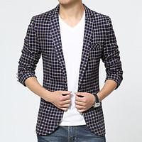 Men\'s Plus Size / Casual/Daily Vintage / Simple Spring / Fall BlazerColor Block Shirt Collar Long Sleeve Blue / Beige / GrayCotton k342