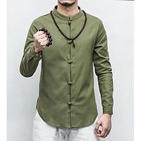 mens casualdaily simple shirt solid stand long sleeve linen thin