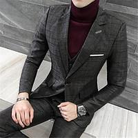 Men\'s Plus Size Casual/Daily Simple Winter Suits, Color Block Notch Lapel Long Sleeve Blue Black Gray Yellow Cotton Polyester