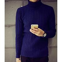 Men\'s Casual/Daily Simple Regular Pullover, Solid Multi-color Turtleneck Long Sleeve Cotton Fall Winter Medium Micro-elastic