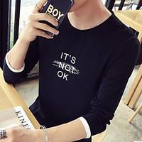 mens casualdaily simple spring fall t shirt solid round neck long slee ...