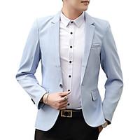 Men\'s Going out Casual/Daily Work Vintage Simple Spring Fall BlazerSolid Shirt Collar Long Sleeve Regular Cotton Polyester 916579