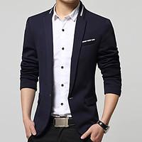 Men\'s Plus Size / Casual/Daily / Work Simple Spring / FallColor Block Shirt Collar Long Sleeve Blue / Black Cotton / Acrylic / Polyester 916510