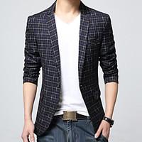 Men\'s Plus Size / Casual/Daily / Work Simple Spring / Fall BlazerColor Block Shirt Collar Long Sleeve Blue / BlackCotton / Acrylic k343