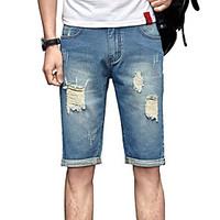 Men\'s Plus Size Slim Jeans Shorts Pants, Casual/Daily Beach Sports Vintage Simple Street chic Solid Low Rise Zipper Button Cotton