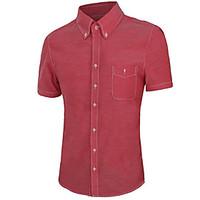 Men\'s Casual/Daily Simple Spring / Fall ShirtSolid Shirt Collar Short Sleeve Cotton Medium