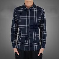 Men\'s Casual/Daily / Formal / Work Simple Fall Shirt, Striped Shirt Collar Long Sleeve Blue / White Cotton / Polyester Medium