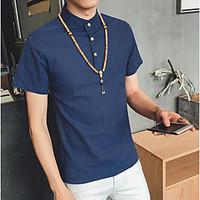 mens casualdaily simple shirt solid stand short sleeve cotton