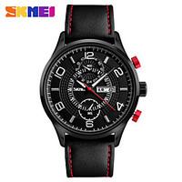 Men\'s Dress Watch Fashion Watch Wrist watch Chinese Quartz Calendar Three Time Zones Large Dial Genuine Leather BandCharm Unique Creative