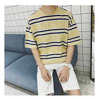 Men\'s Casual/Daily Simple T-shirt, Striped Round Neck Short Sleeve Cotton