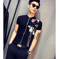 mens casualdaily simple t shirt print stand short sleeve polyester