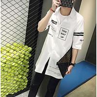 mens casualdaily simple shirt letter button down collar long sleeve po ...