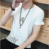 mens casualdaily simple t shirt print v neck short sleeve linen thin