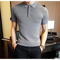 mens casualdaily simple polo solid shirt collar short sleeve nylon