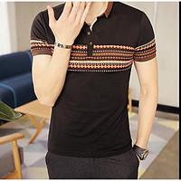Men\'s Daily Simple Summer T-shirt, Print Shirt Collar Short Sleeve Others