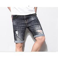 Men\'s Mid Rise Micro-elastic Shorts Pants, Simple Wide Leg Solid