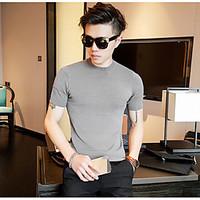 mens casualdaily regular pullover solid round neck short sleeve cotton ...