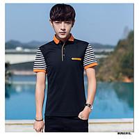 mens casual simple summer t shirt striped square neck short sleeve cot ...