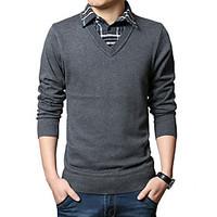 mens casual shirt collar false two knitted pullover wool cotton long s ...