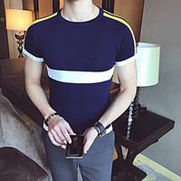 mens casualdaily simple regular pullover solid color block round neck  ...