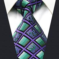 Men\'s100% Silk Tie Purple Checked Necktie Jacquard Woven