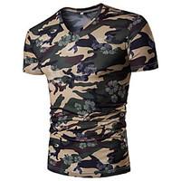 Men\'s Casual Casual/Daily Chinoiserie Summer T-shirt, Camouflage Color V Neck Short Sleeve Polyester Thin