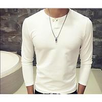 Men\'s Casual/Daily Simple Sweatshirt Solid Round Neck Micro-elastic Cotton Long Sleeve Fall