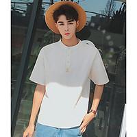 Men\'s Casual/Daily Simple Spring Summer T-shirt, Solid Color Block Round Neck Short Sleeve Others Thin