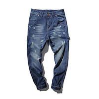 mens mid rise inelastic jeans pants simple slim pure color solid