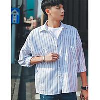 Men\'s Casual/Daily Simple Shirt, Striped Shirt Collar Long Sleeve Cotton Thin