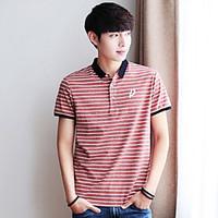 Men\'s Casual/Daily Simple T-shirt, Striped Shirt Collar Short Sleeve Cotton Polyester