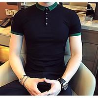 mens casualdaily simple summer polo patchwork shirt collar short sleev ...