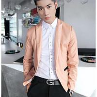 Men\'s Daily Casual Spring/Fall Leather Jacket, Solid Shirt Collar Long Sleeve Short PU Leather